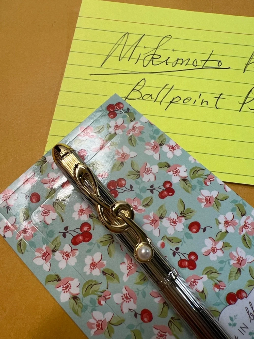 Mikimoto Silver Ballpoint Pen with Gold Accents & Real Pearl , music 🎶 motif